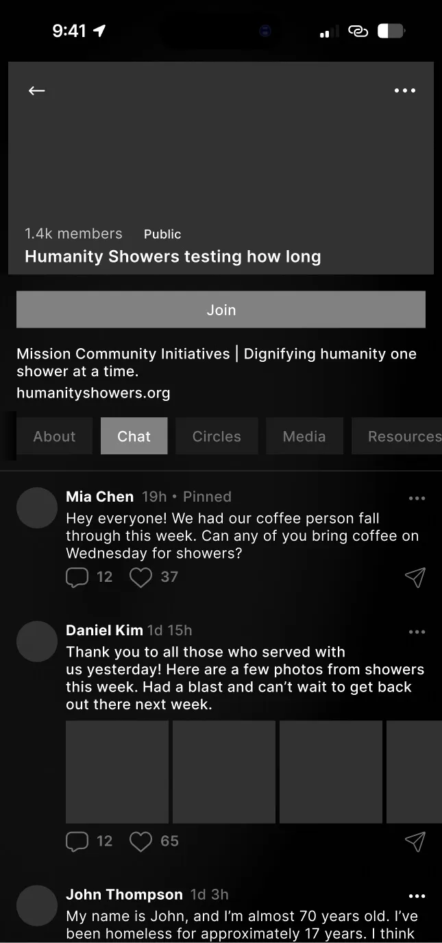 Community Chat: pinned posts, community discussion feed