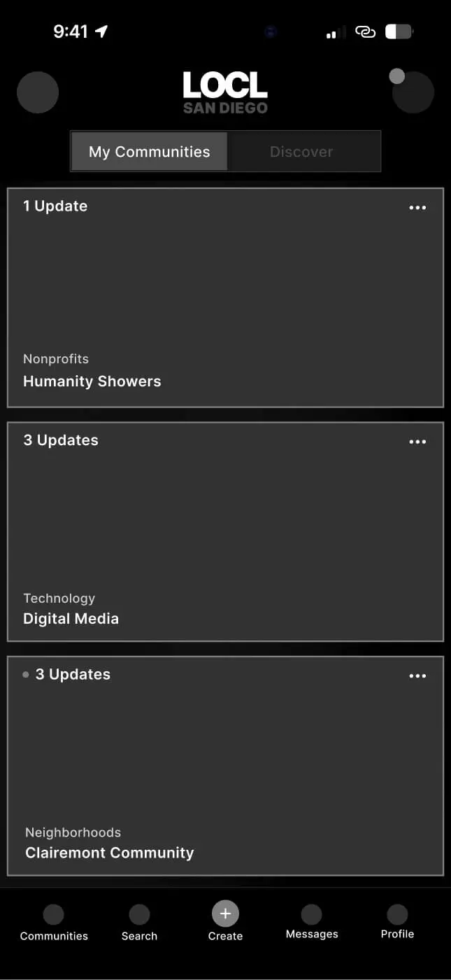 My Communities: joined list with update counts per community
