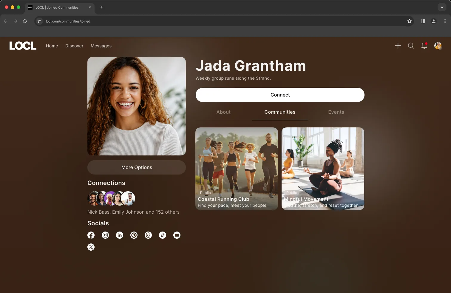 Profile: Communities tab on desktop