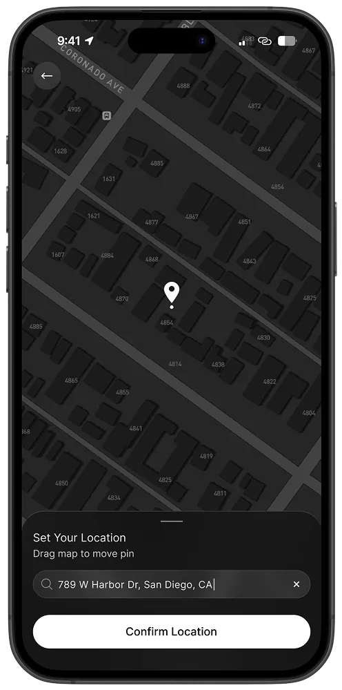 Location selection: map pin view