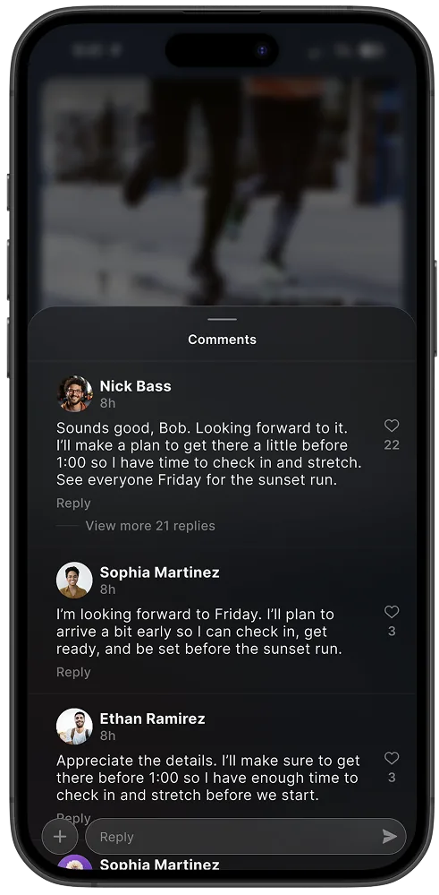 Comments and reactions: post interaction layer