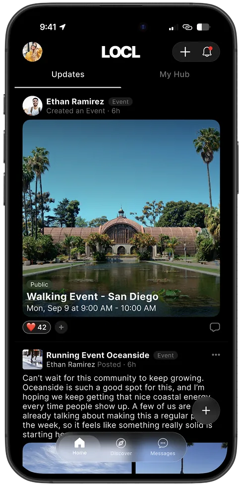 Home: Updates feed with activity from joined communities