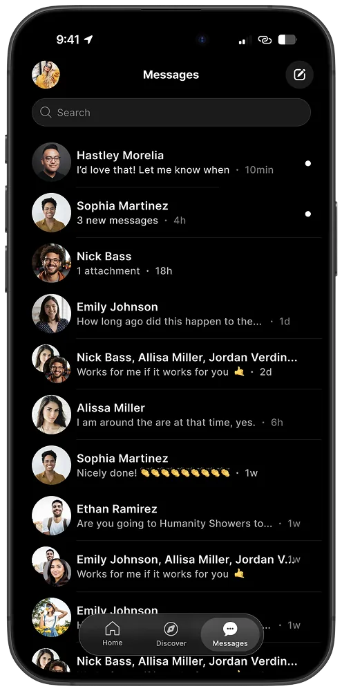 Messages: conversation list